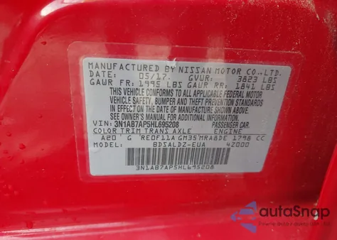 2017 Nissan Sentra S/Sv/Sr/Sl из США, поврежденный, VIN 3N1AB7AP5HL695208